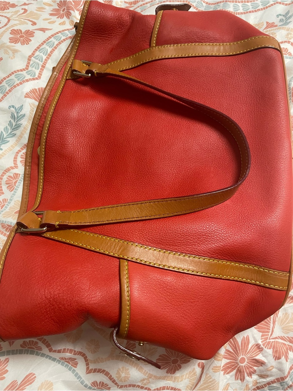 Dooney & Bourke Red Leather Tote with Tan Trim - Picture 2 of 7